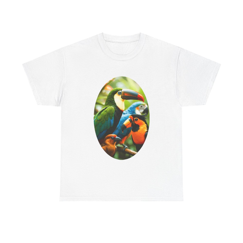 Tropical Toucan Parrot Illustration Tee | Colorful Bird Shirt
