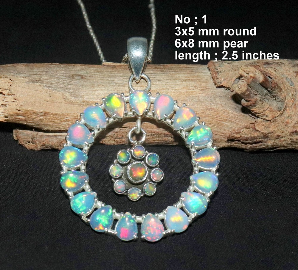 Natural Ethiopian fire opal pendant with sterling silver opal necklace for women