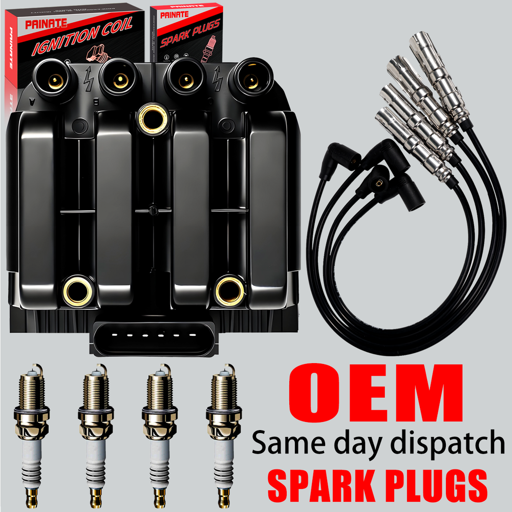 OEM Ignition Coil & Iridium Spark Plugs & Wires For Jetta Beetle Golf 2.0L UF484