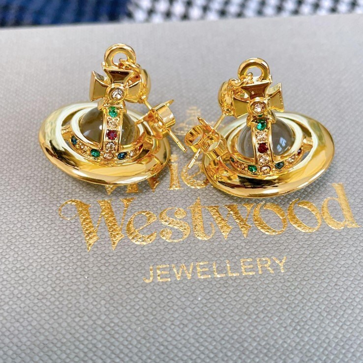 Vivienne Westwood Tiny Orb Earrings Pierce Gold Clear No Box From Japan New F/S