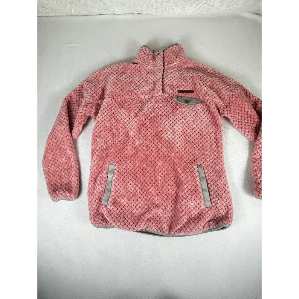 Simply Southern Womens Coral Pink Popcorn Sherpa Fleece Quarter Snap Pullover M