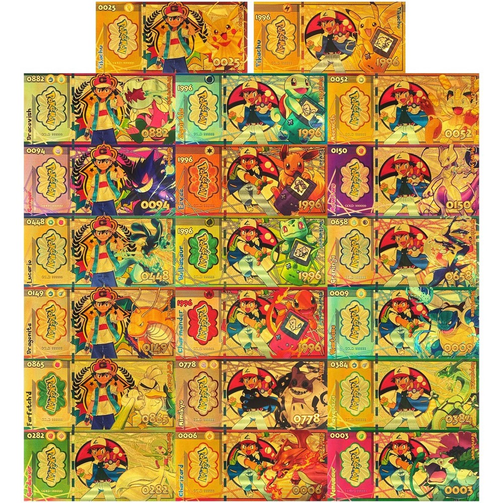 20 pcs Lot - Pokemon Banknote - 24k Gold Foil Banknote - Pokemon Collectible