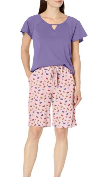 Karen Neuburger Lilac Peach Cool 2 Piece Top Bermuda Shorts Pajama  Pocket Pl