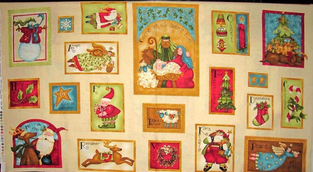 Christmas Santa Sheep Nativity Tree Cotton Fabric Benartex 24