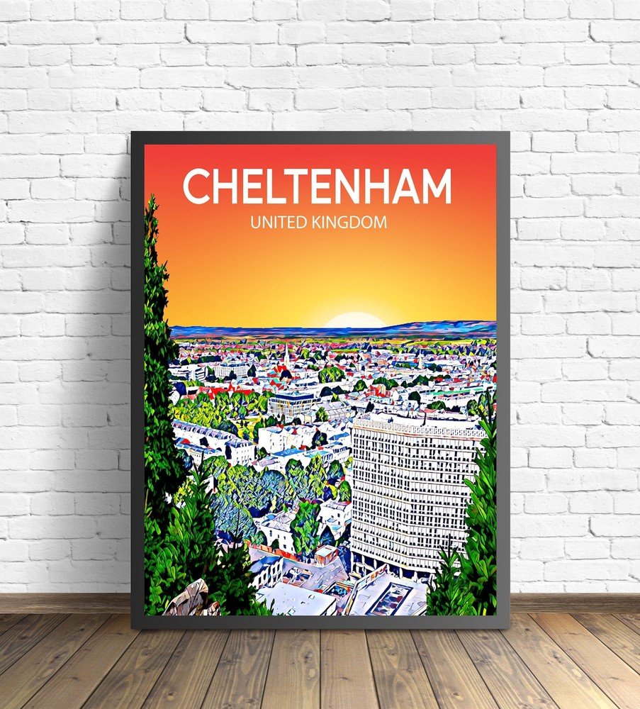 Cheltenham Uk Art Poster Sunset Night Poster Art Print Cheltenham City Modern