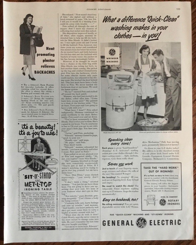 GE wringer washing machine ad 1951 orig vintage retro art 1950s illus print