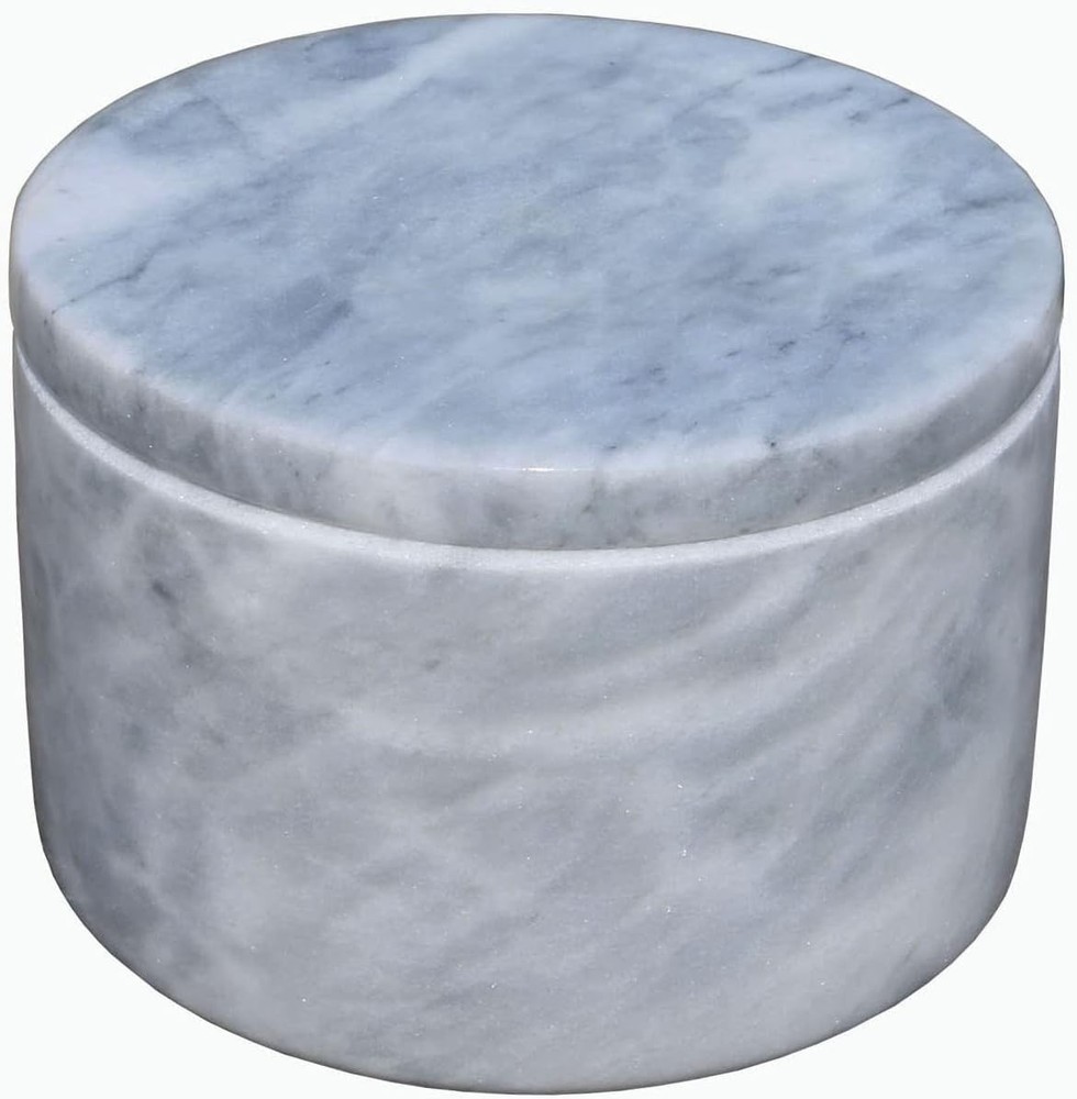 Marble Salt Cellar with Lid and Wooden Spoon, 4