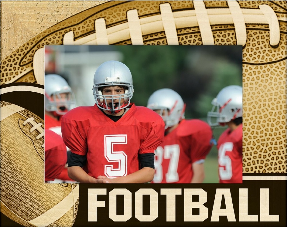 Football Laser Engraved Wood Picture Frame Landscape (4 x 6)