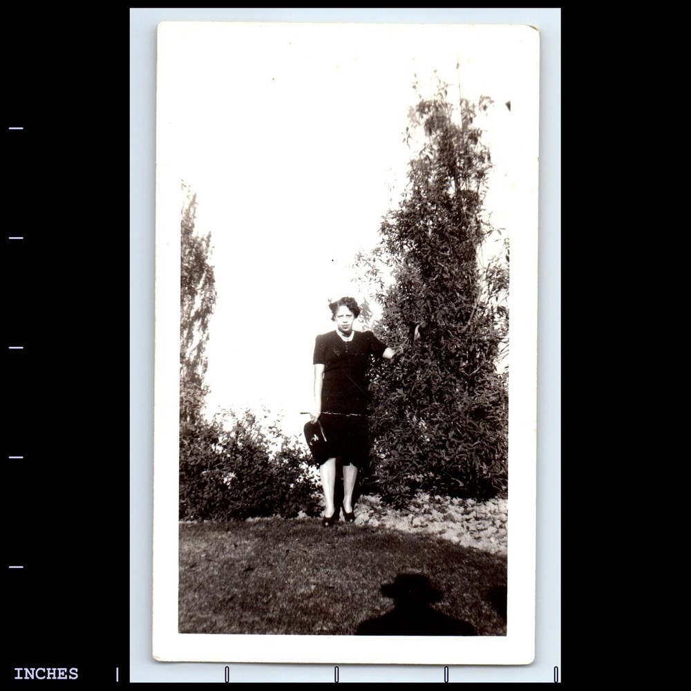Vintage Photo WOMAN STANDING OUTSIDE HOUSE SPY SHADOW