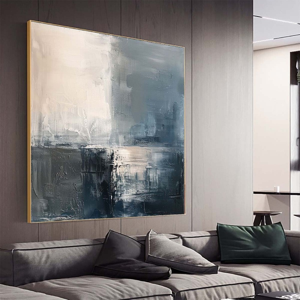 Modern Handmade Abstract Oil Painting on canvsa Living Room Gray Brushstrokes