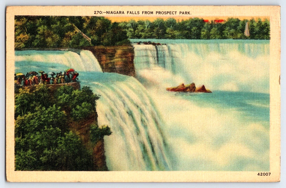 Niagara Falls New York Ny Waterfall From Prospect Park Vintage Linen Postcard