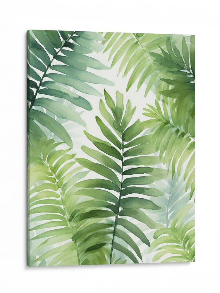 Tropical Ferns Watercolor Canvas Art Print, Home Wall Decor