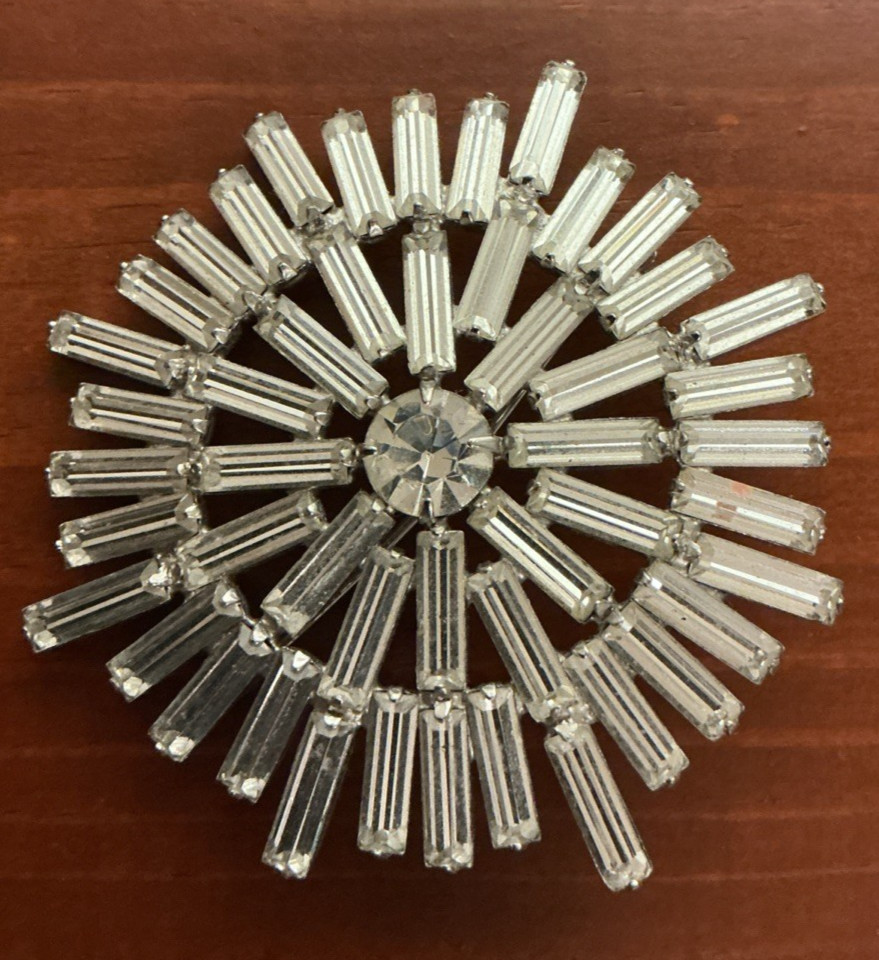 Large Vintage Starburst Rhinestone Brooch Pin Baguette Mystical Diva Jewelry