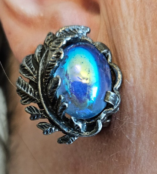 Vintage Prestige (Pat Pending) Purple Dragon's Breath Cabochon Clip On Earrings
