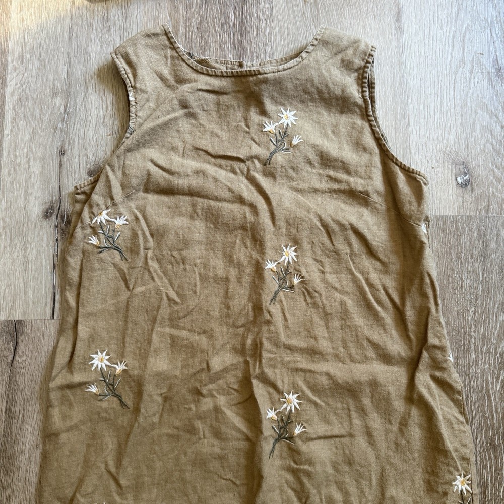 Bice-Sag Harbor Dress PETITE  Medium Floral 100% Linen Sleeveless Womens