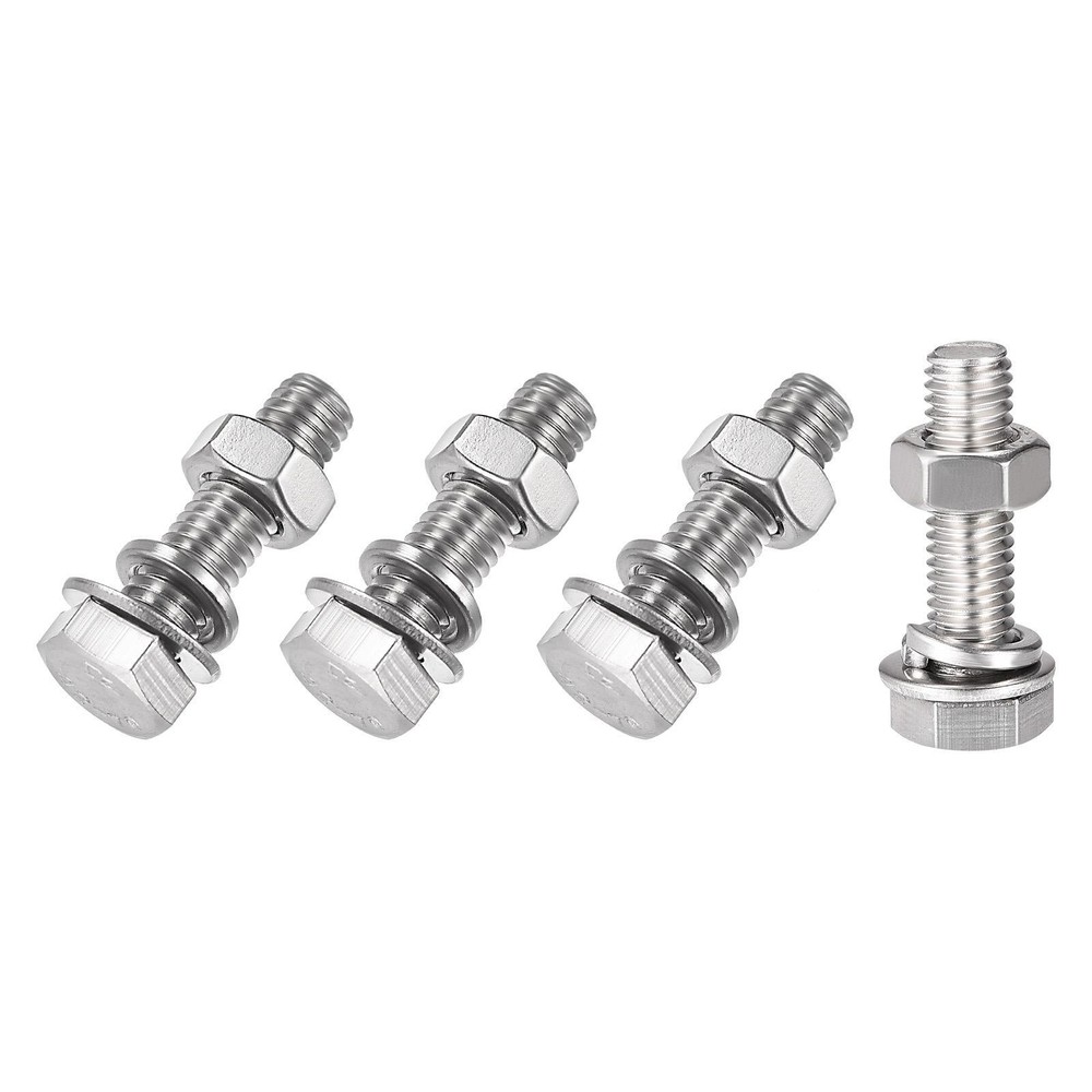 M8x30mm Hex Head Screws Bolts Nuts Flat Lock Washers Kit 4 Sets