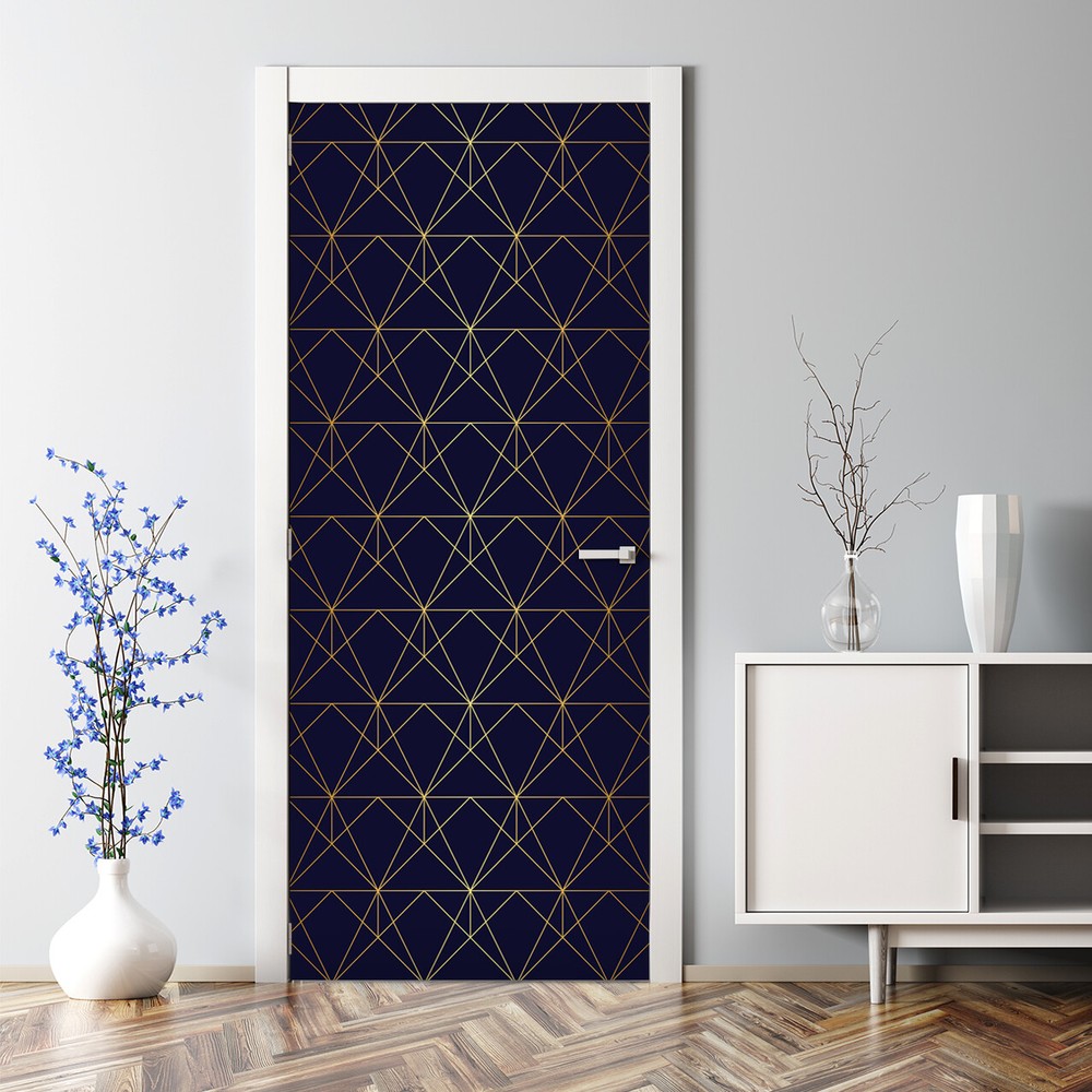 Geometric golden blue bubble-free door decal temporary sticker