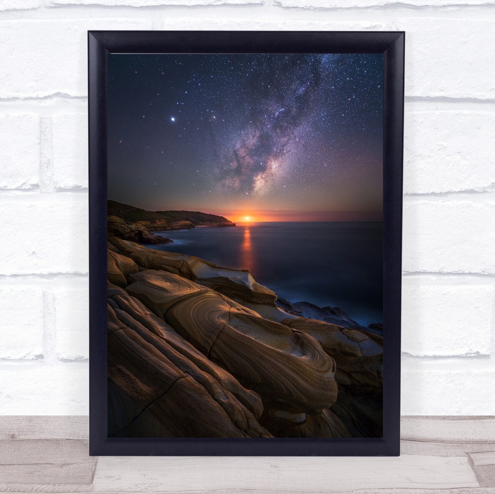 Lonely Planet Milky way Sun Sunset Night Water Sea Ocean Seascape Wall Art Print