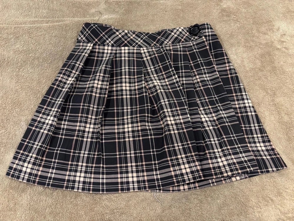 Joe Benbasset Black Tan Mini Skirt XLPlaid Pleated 90s Y2K Preppy Core Stretchy