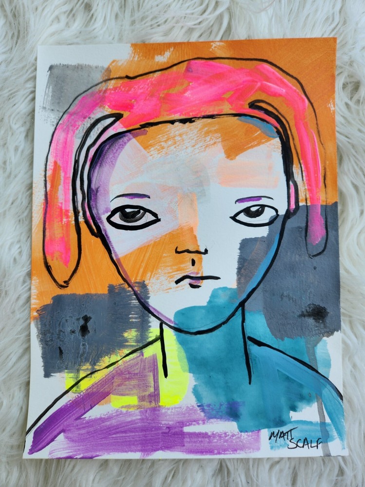 Matt Scalf Abstract Face Graffiti Street Modern Portrait 9x12 ORIGINAL PAINTING-image