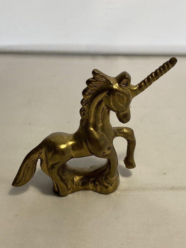 Vintage Solid Brass Unicorn Mythical Creature Prancing Paperweight Figurine 3