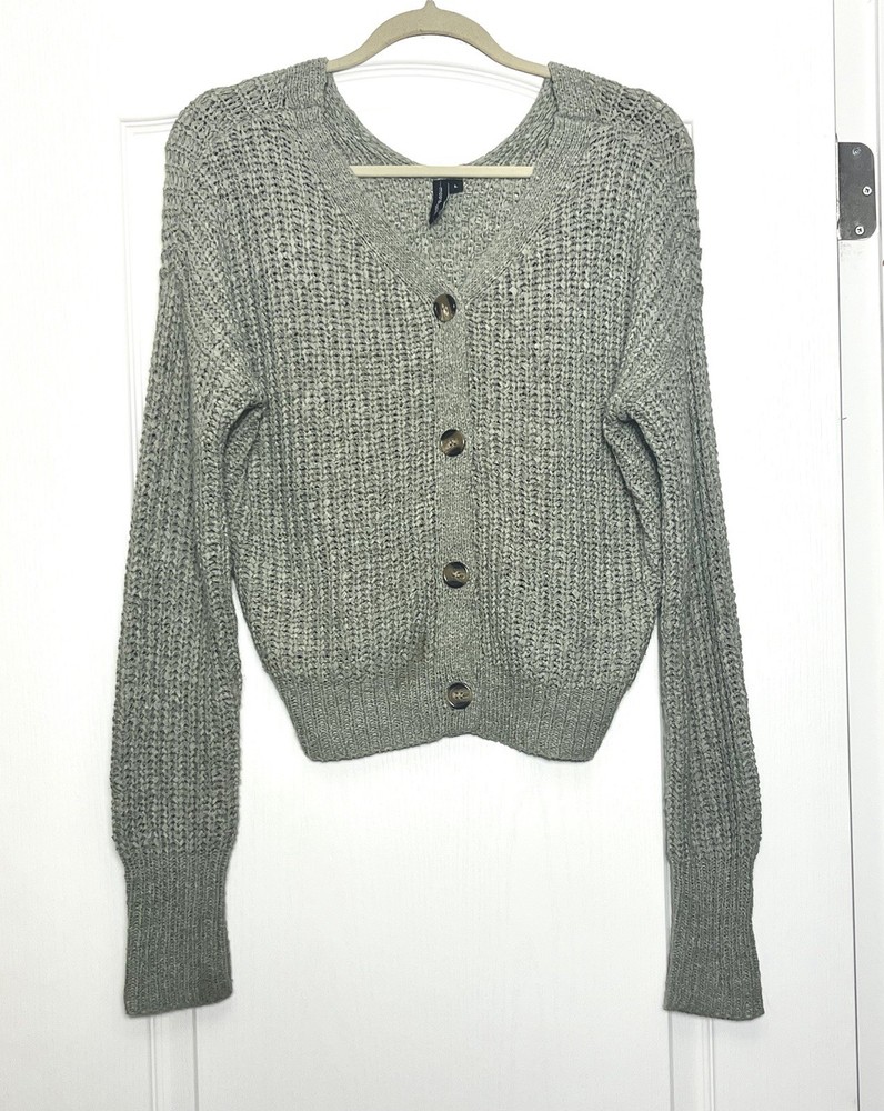 Anthropologie Moon & Madison Button Knit Cardigan Sweater Size L Sage Green Boho