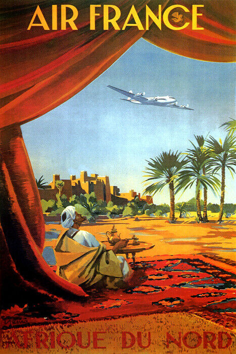 Vintage Afrique North Africa Desert Arab Airplane Travel Tourism Poster Repro