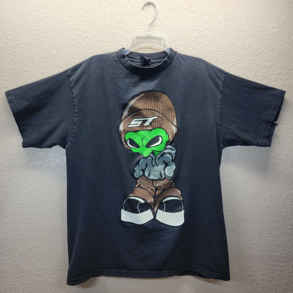 Vintage 90s Skateboard Street Alien Graphic T-Shirt XL  Blue Skater