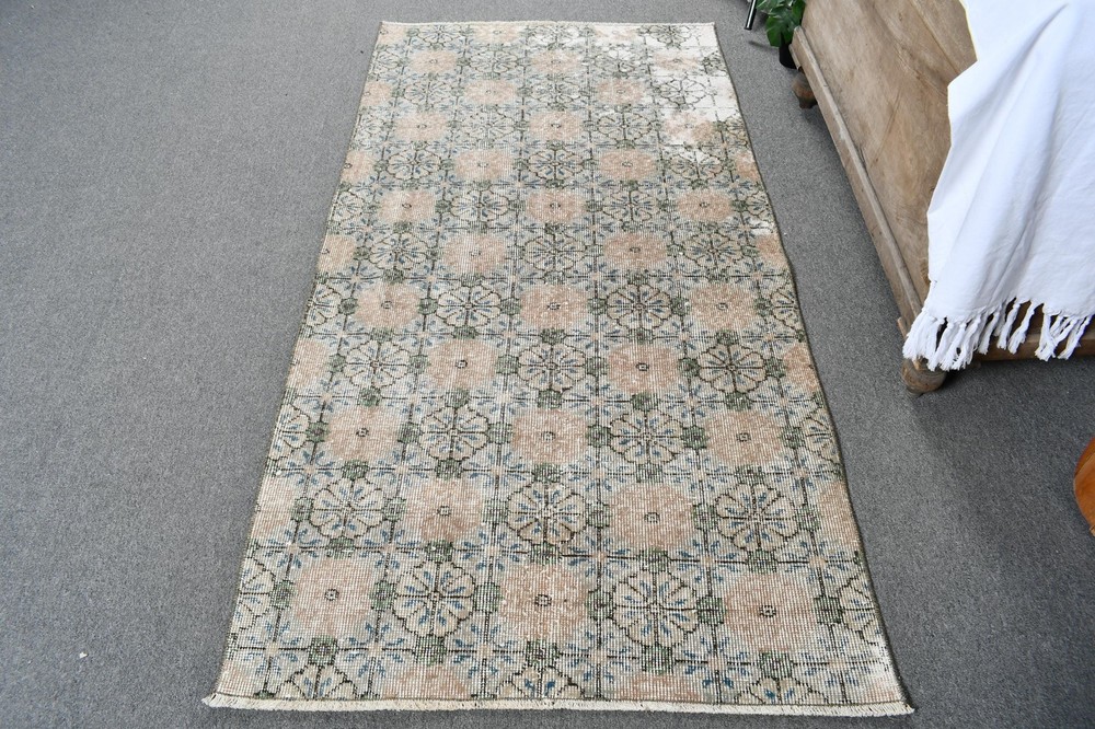 3,1x6,1 ft Turkish Vintage Rug, Accent Rug, Blue Floral Rug