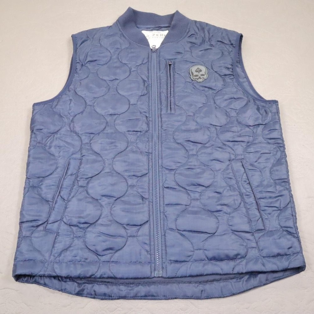 Zero Foxtrot Vest Mens Medium Blue Quilted Woobie Outerwear Skull Zip Outdoor