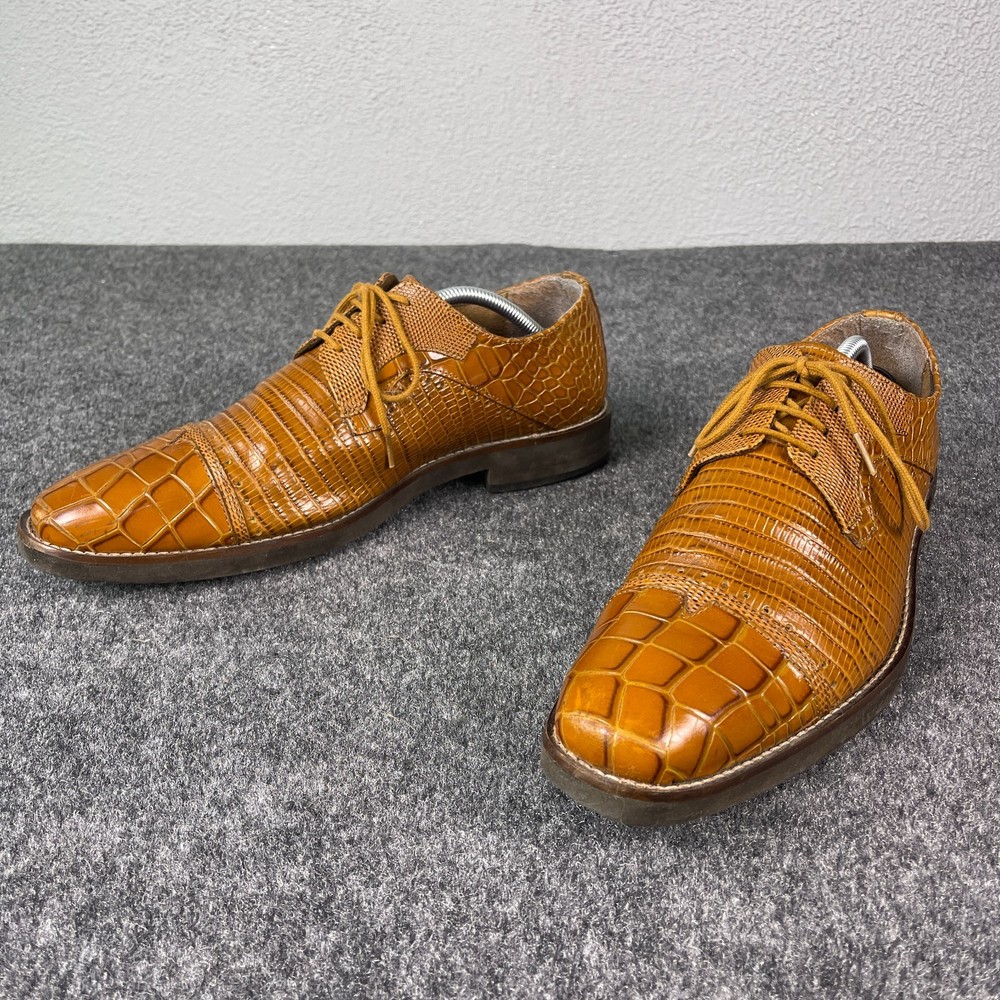 Stacy Adams Mens Shoes 11 Brown Crocodile Embossed Square Toe Lace Up Dress