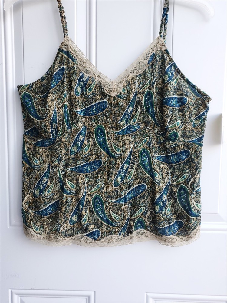 VTG Y2K Babydoll Tank Top Cami Whimsigoth Fairy Grunge Lace Size XL Green