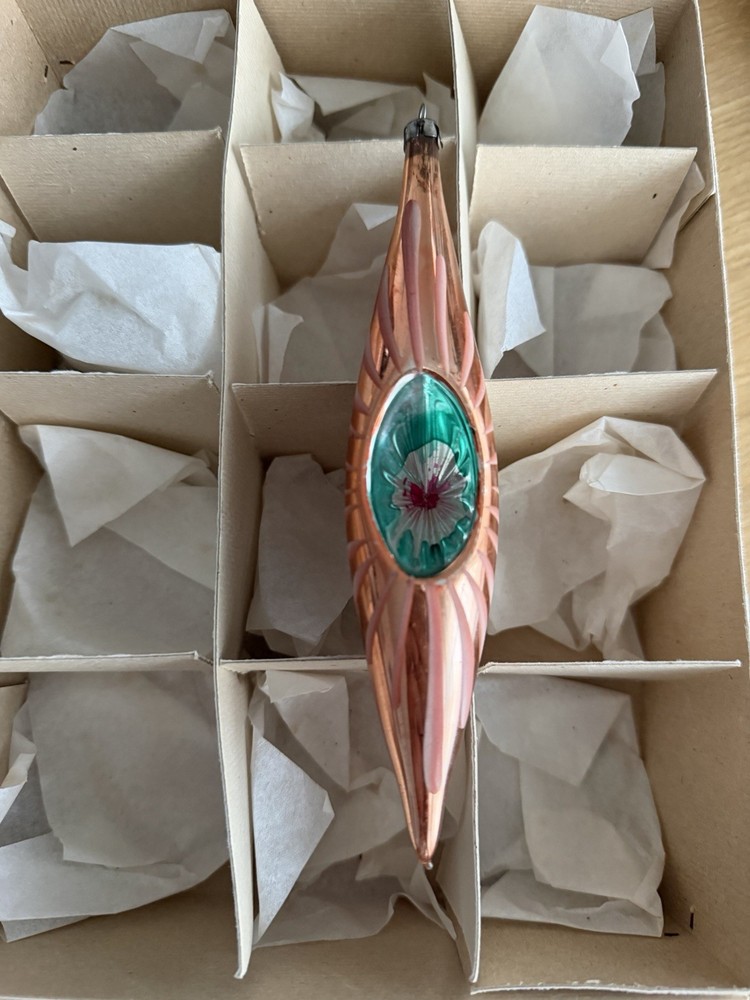 Vintage Indent Teardrop Poland Glass Christmas Ornament ( No Box )