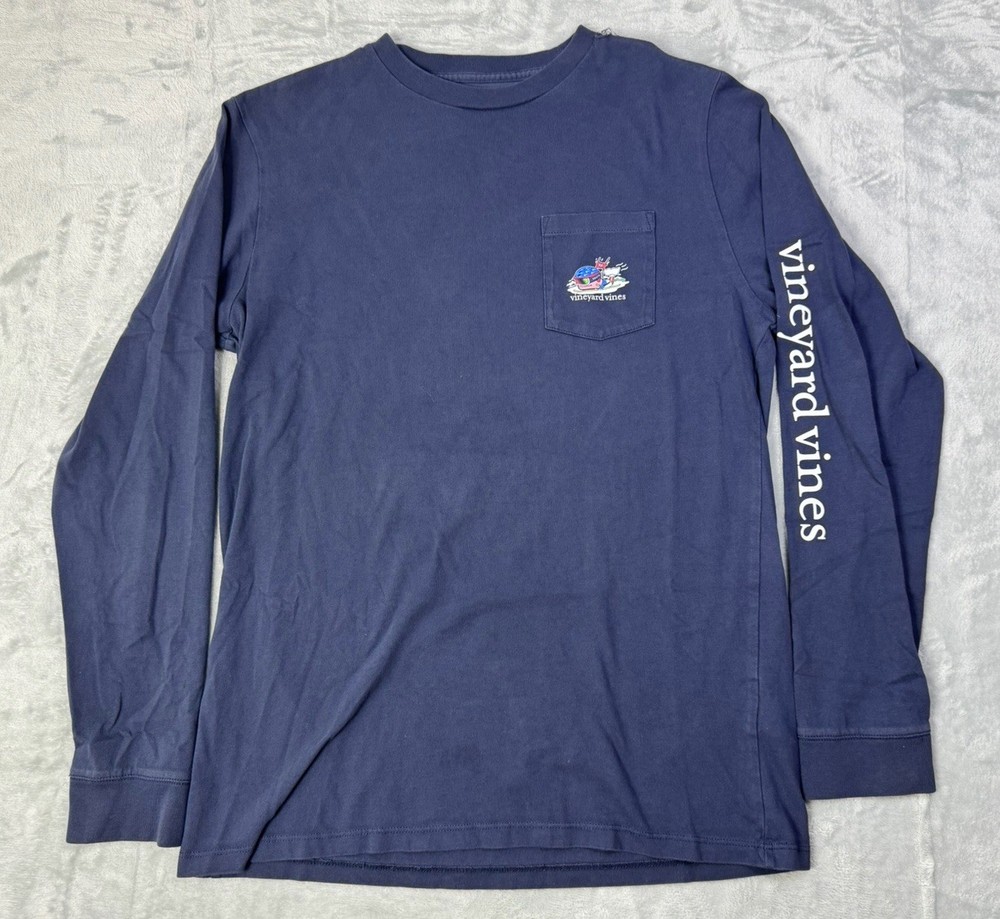 Vineyard Vines Boys Youth XL Navy Ski Jump Long Sleeve Pocket Tee Graphic