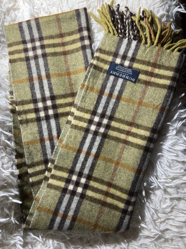Burberry Sage Green Cashmere Scarf 65x12cm Luxury Wrap