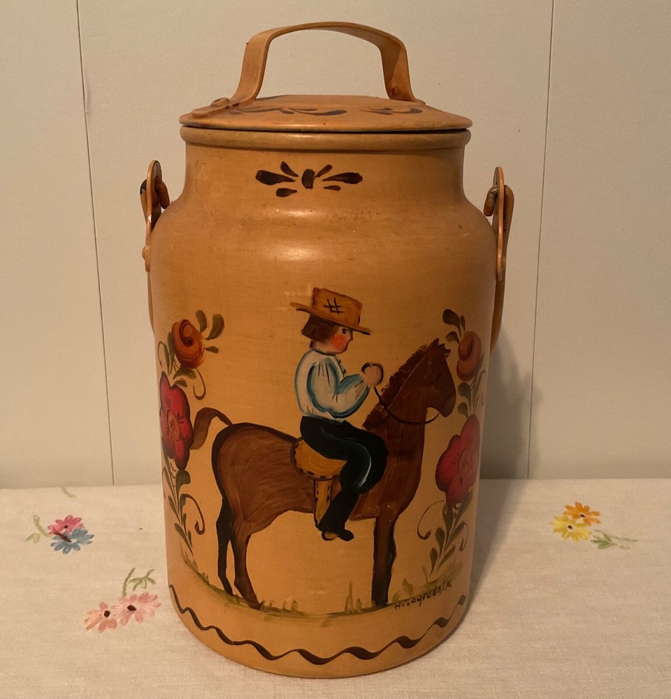 Vintage Hand Painted Folk Art Metal Milk Can