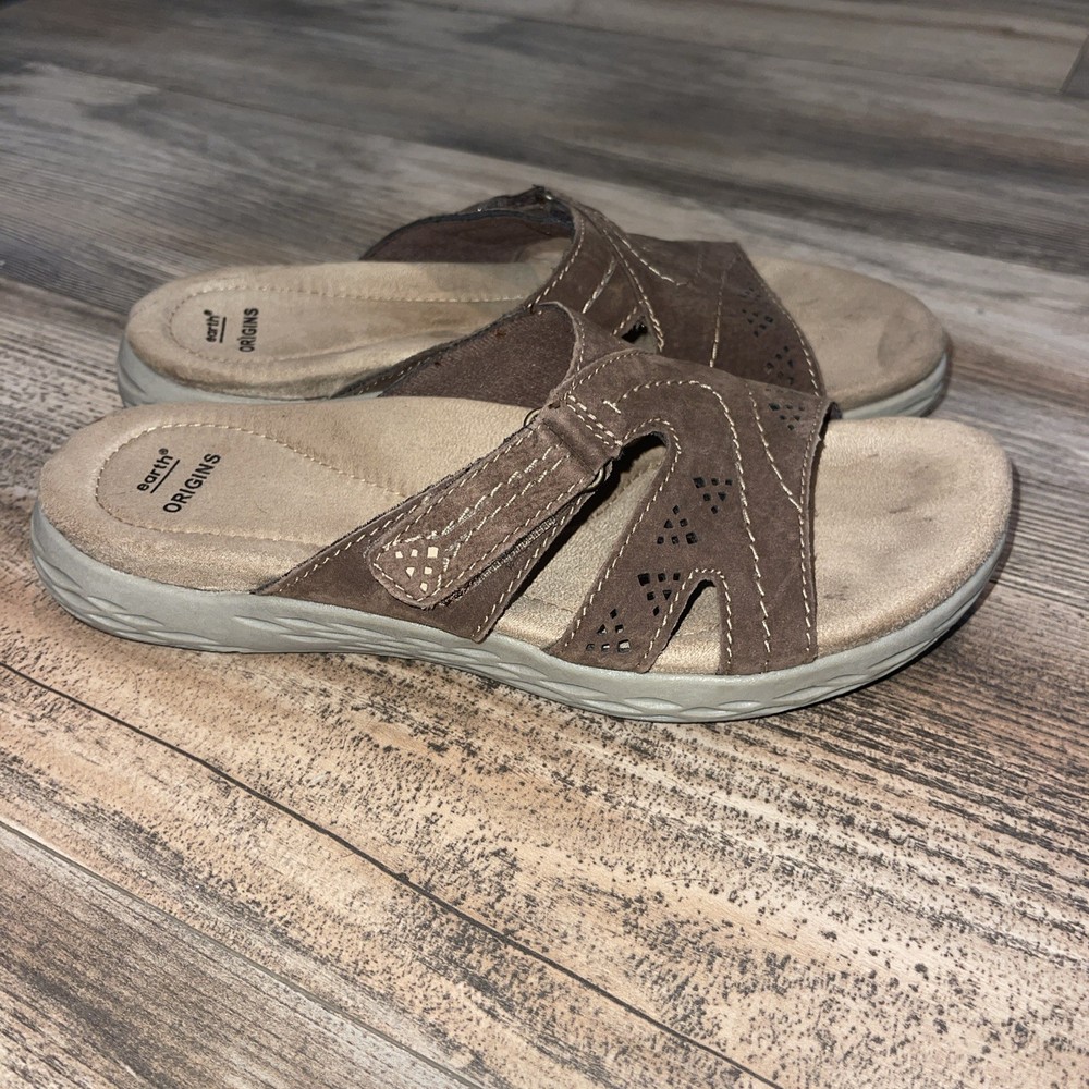 Earth Origins Slide Sandals Woman’s 8.5 Brown Suede  Savoy Shantel Sedona