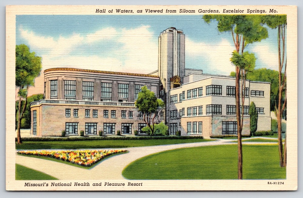 Excelsior Springs MO~Hall of Waters From Siloam Gardens~Vintage Linen Postcard