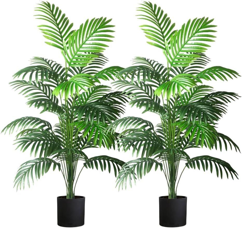 4ft Tall 2-Pack Artificial Palm Trees Tropical Faux Greenery Decor