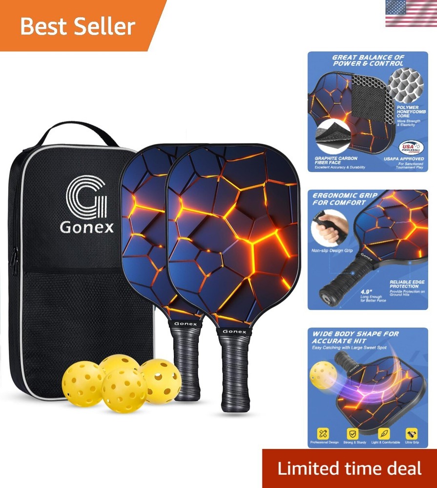 Graphite Pickleball Paddle Set with 4 Balls for Beginners and Pros