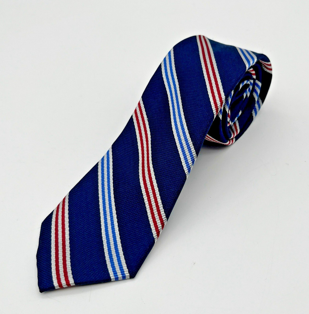 Ralph Lauren Tie Mens Striped 100% Silk Red White Blue Classic Necktie