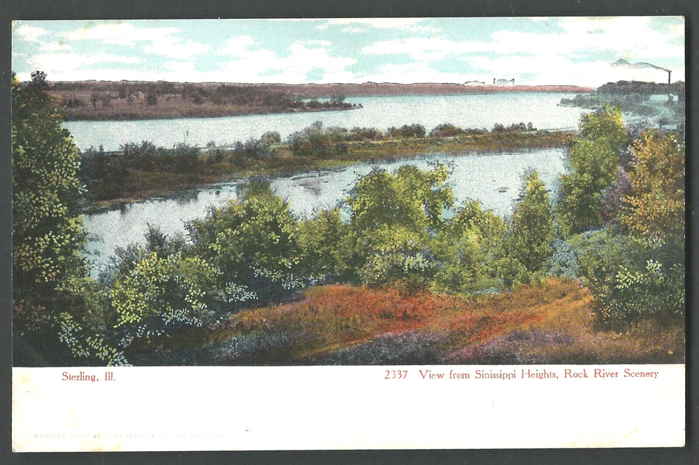 STERLING ILLINOIS Rock River from Sinissippi Heights c. 1900 Curt Teich Postcard