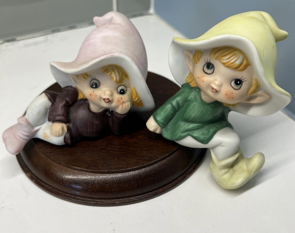 Homco #5213 Porcelain Ceramic Pixies Elves Figurines Set of 2 Vintage
