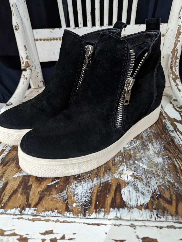Steve Madden Black Suede Wedge Bootie with White Soles Women's Size 8.5M