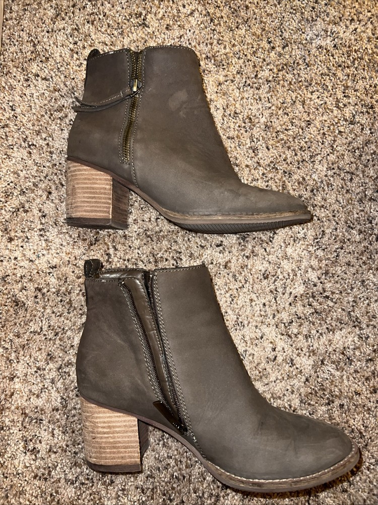 Blondo Ankle Boot Waterproof Brown Leather Block Heel Zip Winter Rain Womens 7.5