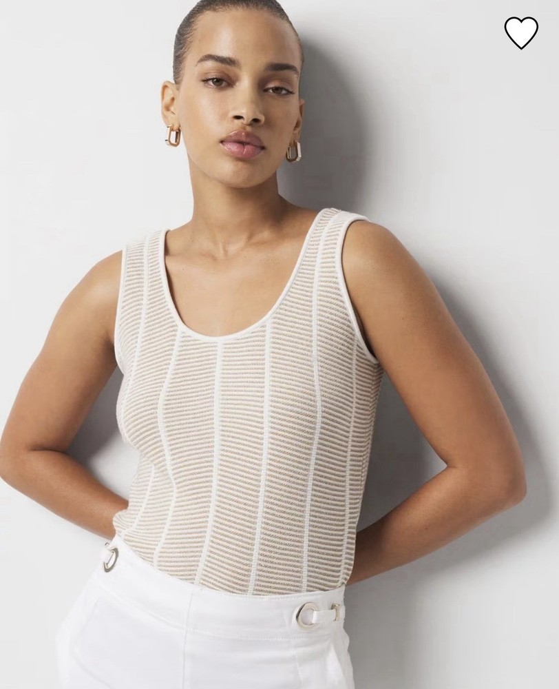White House Black Market Gold and Cream Sleeveless Top Size XL NWOT