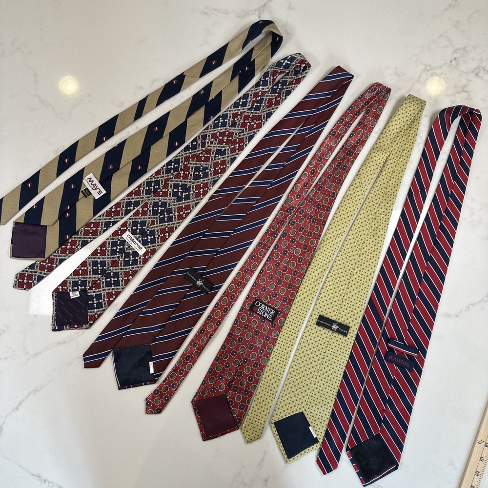 Lot of 6 Men’s Neckties Silk & Polyester Bundle Beverly Hills Polo Claiborne Etc
