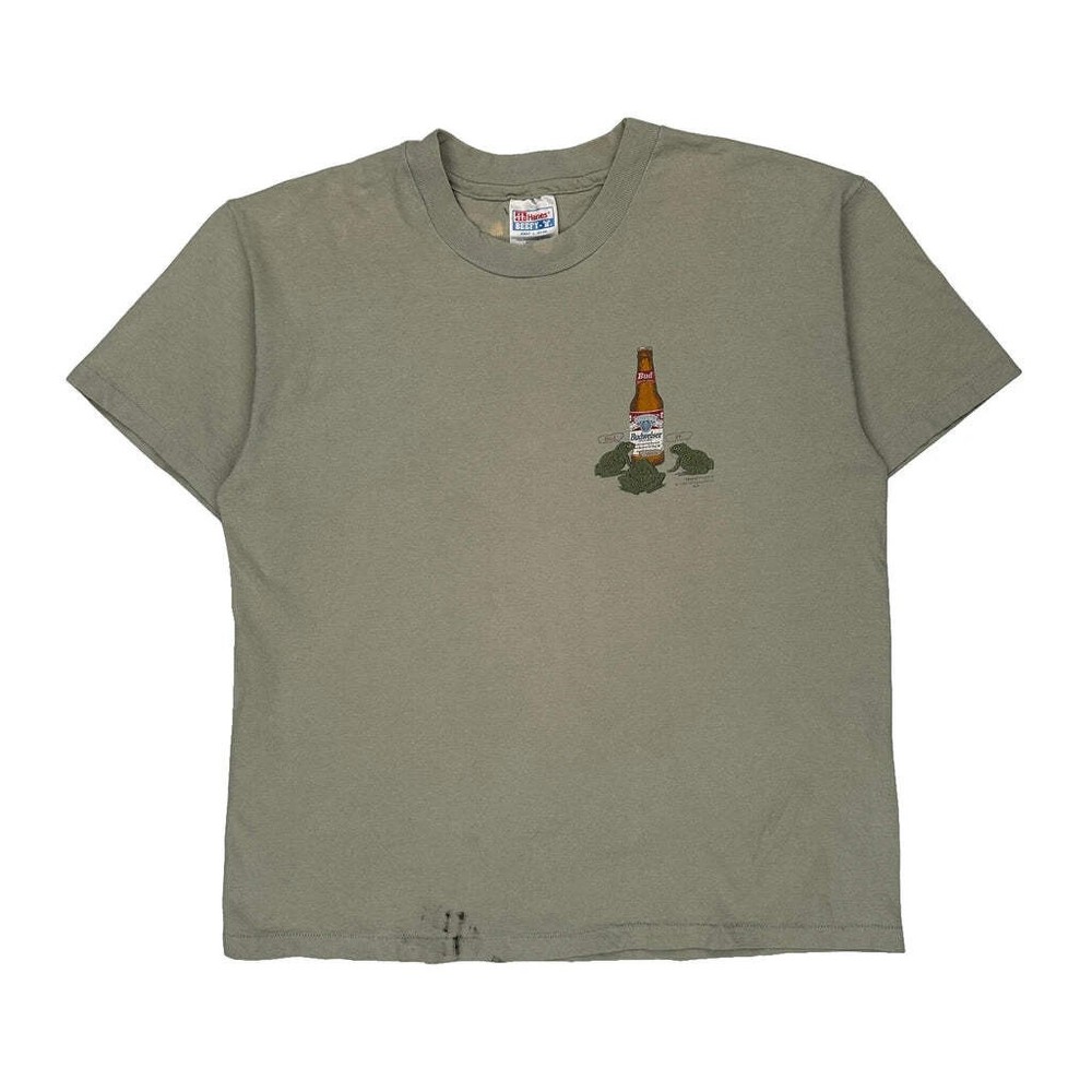 Hanes Single Stitch T-Shirt - Large Green Cotton