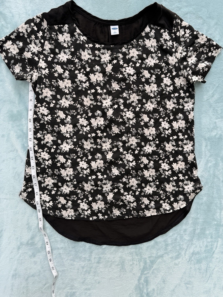 Old Navy Women's Black Floral Crew Neck Layered Knit T-Shirt Short Sleeve Size S