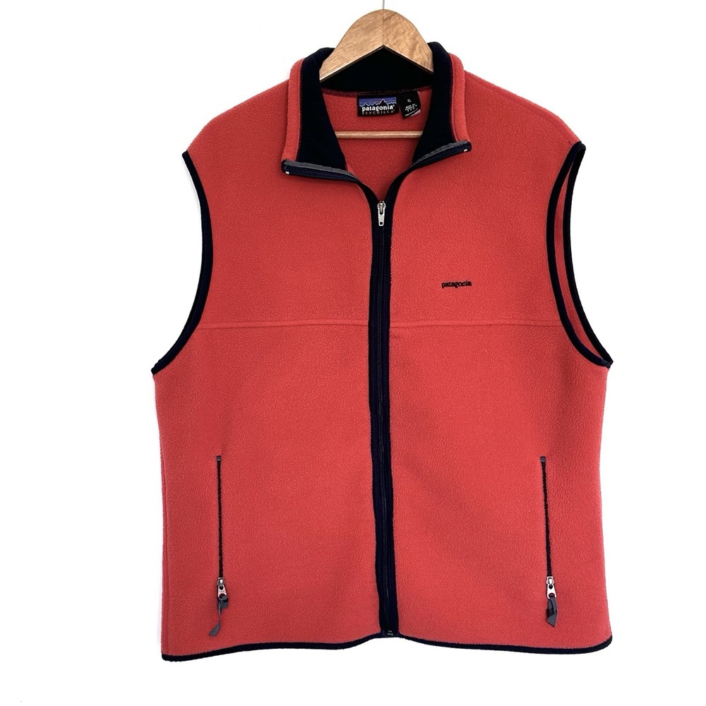 Patagonia Vest Men’s XL Red Blue Fleece Full Zip Pockets Outdoors